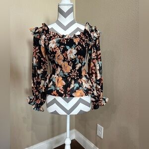 Women’s Flying Tomato black floral cropped blouse